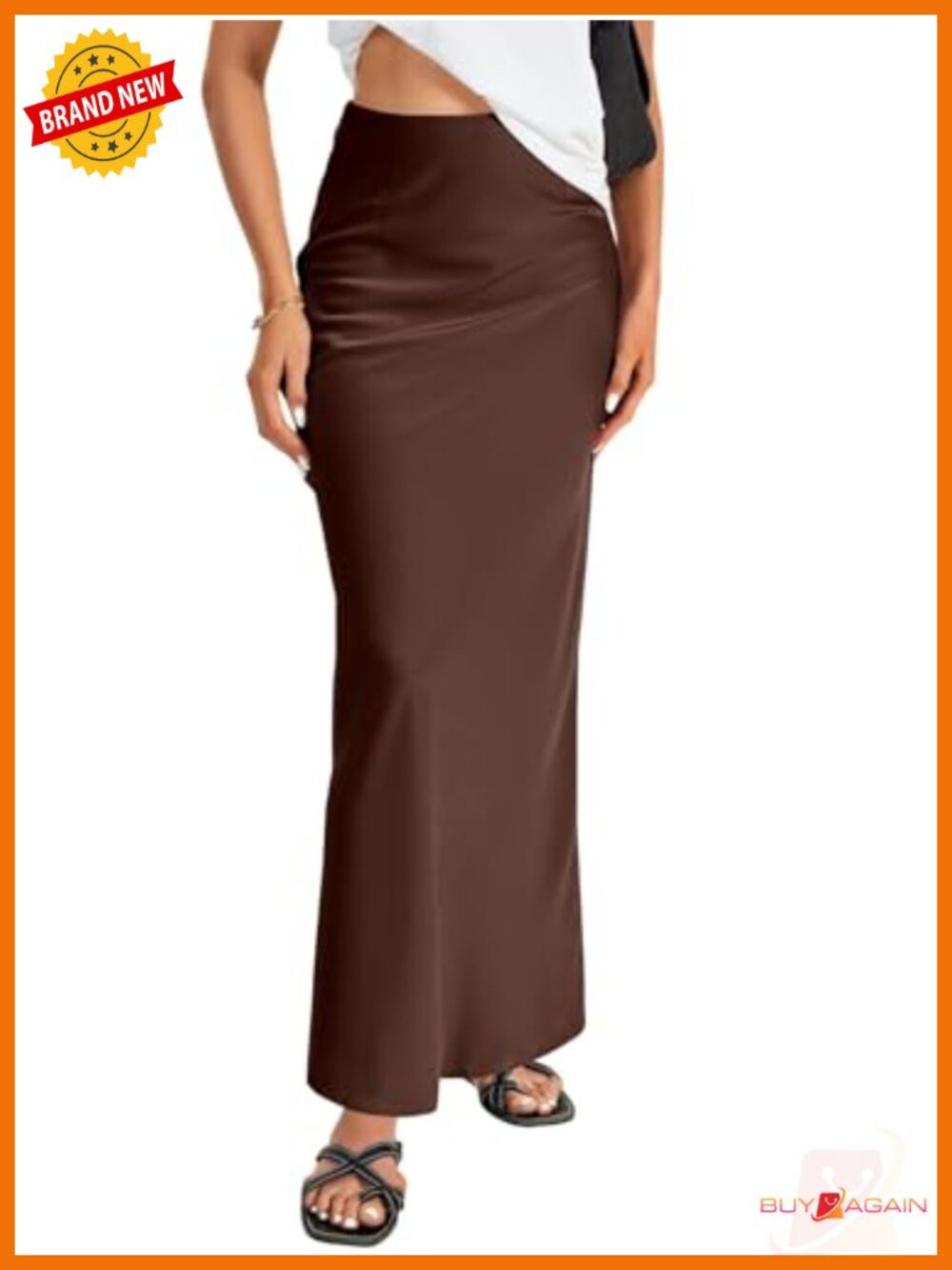 Satin Silky High Waist A-Line Maxi Skirt Flowy Ankle Length